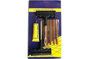 EVOLUTIONSSI Kit de Reparación de Neumáticos - Kit Anti pinchazos para Todo Tipo de Neumáticos - 5 Mechas Antipinchazo Coche - Moto - MTB - Cola - 1 Herramienta en T en Espiral y 1 Herramienta en T de Inserción