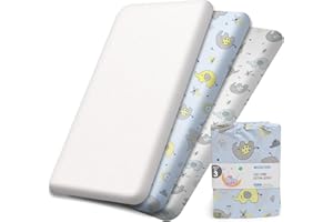 ACRALI HOME Next to Me Crib Sheets 55x90 cm - 3 Pack, 1 Waterproof Crib Mattress Protector - 2 Fitted Sheets 100% Pure Cotton UltraSoft Baby Bedding Fits Chicco, Joie, Tutti Bambini, Maxi, Cozee