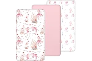YUKKIDDS Yukkkidds Fitted Sheets 70 x 140 cm Baby Pack of 3 Flat Sheets for Baby Cot Breathable Microfibre Elasticity Fitted Sheet Side Bed Pink Mermaid