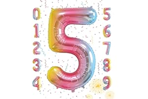 Smlpuame 40 Inch Number Balloons 0-9 Rainbow Gradient Large Number 5 Balloons, Digital Balloons for Birthday Party Celebration Decorations, Helium Foil Number Balloons for Wedding Anniversary