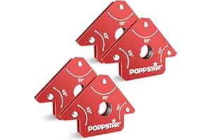 Poppstar Escuadra magnética (ángulo de soldadura, fuerza de sujeción 11,3 kg - 45/90/135°), 4 unidades, rojo