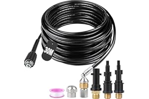 SWAWIS Manguera Limpieza Tuberías 30M 180 Bar Manguera Hidrolimpiadora Manguera Desatascador Tuberias a Presion con 2 Boquillas 3 Adaptadores para Kärcher K2 - K7 Lavor Parkside Bosch