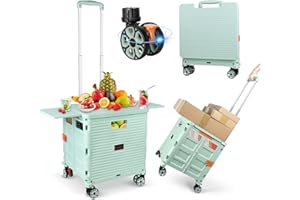 SELORSS Foldable Shopping Trolley with Extended Lid Wear-Resistant Noiseless 360°Rotate Wheels & Adjustable Aluminum Alloy Handle Folding Boot Cart, 80KG/176LBS Load Capacity, Heavy Duty Durable Dolly Cart