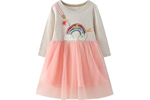 KFNIRE Ragazza Vestito Cotone Manica Lunga Casual Eleganti Vestito Unicorn per Bambina 1-7 Anni