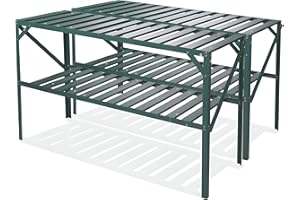 Lacewing 4' 1" Green Traditional 2 Tier Shelves Greenhouse Staging Garden Storage Shelving Shed Rack (2)