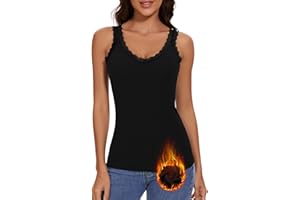 WOWENY V Neck Ladies Thermal Vest Lace Camisole Tops for Women Warm Underwear Sleeveless Winter Ribbed Base Layer