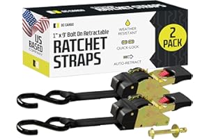 DC CARGO MALL DC Cargo Bolt-on Auto Retractable Ratchet Straps - (2 Pack) 1 Inch x 9 Ft - 600 lbs Break Strength - Retractable Ratchet Tie Down Straps for Boats, Jet Skis, Motorcycles, ATVs