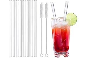 LessMo 8 Pcs 21,5cm Pailles en Verre Réutilisables - LFGB Certifiées Pailles en Verre Transparentes avec 2 Brosses de Nettoyage, Antidéflagrantes, Ecologiques, Sans BPA, pour Cocktails.