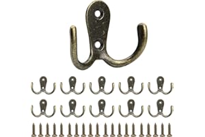 Tslinc 10er Set Kleiderhaken Vintage, Massive Antik Doppel-Haken, Retro Haken Wand Metall Huthaken Mantelhaken für Garderobenhaken Küche Schrank Badezimmer (Vintage Bronze)