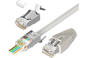 VCELINK Connettori RJ45 Cat7 Cat6A Passanti, Plug RJ45 Schermato Per Cavo di Rete Cat7 Cat6A Con Ausilio per Infilatura e Protezione Antipiega, Grigio 20 Pezzi