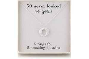 RareLove 50th Birthday Gifts For Women,925 Sterling Silver 5 Rings Necklace 50 Birthday Best Friend Gift,Birthday Gifts for Her Wife,Five Rings for Five Decades Jewellery