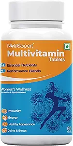 NutriEkspert Multivitamin for Women. Minerals, Anti-Oxidants,Green Tea, 53 Essential Nutrients,9 Performance Blends. Joints & Bones,Weight Management,Immunity,Fitness Performance-60 Tablets