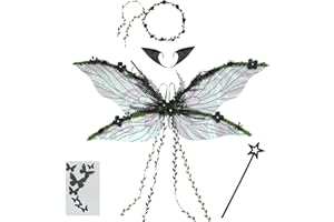 AXERHK Feenflügel Erwachsene, Schmetterlingsflügel Feen Kostüm Damen mit Elfenöhren,Fee Stirnband und Sterne Feenstäbe, Schmetterlingsflügel für Karneval Halloween Kostüm Cosplay Comic Con Party (Schwarz)