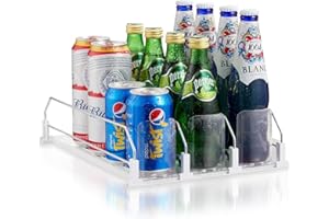 Kevsuvqin Automatique Rangement Canette Frigo Organisateur Contient 12 Canettes, Poussoir à Boissons pour Réfrigérateur, Distributeur de Boissons Auto-Poussant, Glissière de Poussoir de Boissons