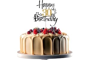 JEKUGOT 30th Birthday Cake Toppers, Black and Gold Glitter Cake Decorations, Happy 30th Birthday Cake Toppers for Men and women Themed Party (1pcs)