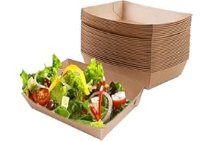 Allbusky 50PCS Disposable Kraft Paper Food Trays, Oil-Proof Paper Food Serving Trays, Boat Picnic Boxes, Serving Food Container Cardboard Bowls Burger Trays Sandwich Tableware