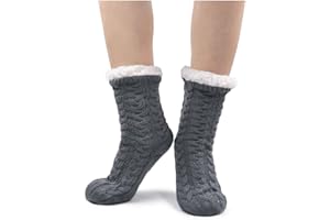 ZFSOCK Femme Chaussons Chaussettes Hiver Maison Épaisse Chaussettes de Pantoufle avec semelle Antidérapantes Doublée Fourrure Sherpa Motif Animal Fantaisie Cadeau pour Noël 1 Paire Taille 35-41