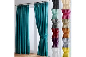 John Aird Luxury Faux Silk Fully Lined Pencil Pleat Curtains With Matching Tie Backs (Teal, 229cm Width x 229cm Drop (90"x 90")