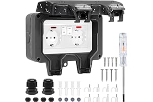 BEIZKNA Prese Elettriche da Muro con Interruttore, Presa Elettrica Esterno Impermeabile IP66 con Coperchio Incernierato Contatto di Terra da Parete Presa, per Bagni, Giardini, Garage, Nero