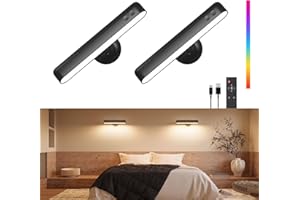POPOIRON FULNIX Rechargeable Wall Sconces LED Wall Lights with 7500mAh Battery Lamp for Bedroom, Touch and Remote Control, 3 Colors Wall Light 360° Rotate Dimmable Brightness with 15 RGB Colors
