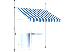 KESSER® Store banne avec manivelle pour Balcon | Store pour Balcon sans Trous à percer, résistant aux UV, réglable en Hauteur, Hydrofuge, protège du Soleil, Toit de terrasse, Bleu/Blanc, 200cm