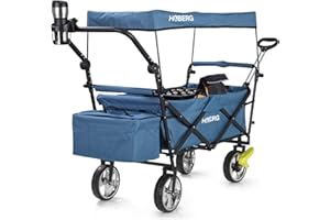 Hoberg Carrello a mano premium pieghevole con tetto con protezione UV | Con portabevande, borsa termica 13 l, manico telescopico e freni | Come carrello di trasporto fino a 80 kg di portata [Blu]