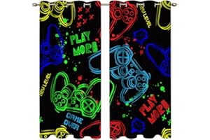 goodbath Gaming Curtains, Gamer Joystick Blackout Eyelet Thermal Insulated Ring Top Window Treatment 2 Panels for Kids Girls Boys Bedroom Nursery Living Room, 46x54 inch