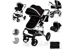 BAYOBAY Baby Buggy Pram Pushchair Stroller 3 in 1 Child Lightweight Folding Stroller 3 in 1 Travel System Pram for Newborns & Toddlers 0-36 Months from Birth Aluminum (Grey - Rose Gold Frame)