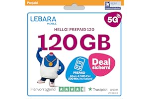 LEBARA Prepaid SIM-Karte mit Hello! 120 Prepaid Tarif ohne Vertrag | Allnet Flat Telefonie & SMS, 120 GB Datenvolumen inkl. 5G und 500 Frei-Min. ins Ausland…