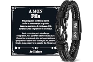 VU100 Cadeau pour Fils/Frère/Homme Bracelet en Cuir pour Homme Garçons Frère Cadeau Anniversaire pour Lui Fils Idee Saint Valentin pour Lui Noël pour Garçons Petit Ami Mari Fiancé