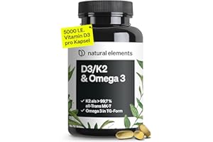 ‎NATURAL ELEMENTS natural elements Vitamin D3 + K2 + Omega 3 – Premium K2VITAL® von Kappa 99,7+% All-Trans K2 – Premium Omega 3 in Triglycerid Form und bioverfügbares D3 – in Deutschland produziert & laborgeprüft