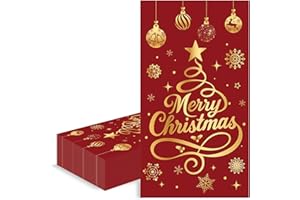 COSORO 40x33cm Noël Serviettes en Papier Jetables,20 Pièces Doux Serviette Rouge Or Recyclable Vaisselle Jetable Décoration de Table Cocktail Dîner,Serviette pour Fournitures Fête de Noël