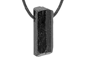 Lebensquelle Plus Pendentif en Pierre Brute de Tourmaline Noire avec Cordon en Cuir, Halbedelstein, cristal, Halbedelstein, cristal