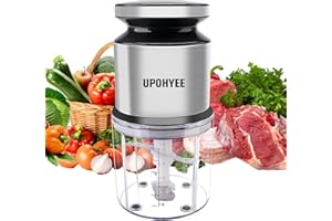 UPOHYEE Picadora Electrica 400W 600ML Picadora de Carne 4 Cuchillas Acero Inoxidable Procesador de Alimentos 2 Velocidades Trituradora de Alimentos para Frutas Verduras Carne Especias