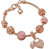 Young & Forever Fashion Jewelry Charm Bracelets for Women & Girls - Rose Gold & Silver Plated Beaded Adjustable Chain with Crystal Charms & Pendants: 