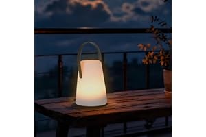 ‎SPETEBO Spetebo LED Tischlampe für Außen mit Lederband konisch - 14 x 10 cm - Garten Tischleuchte mit Timer Funktion - Outdoor Gartenlampe Tisch Leuchte Deko Lampe