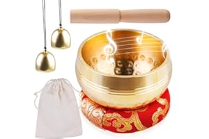 HOSPAOP Ensemble de bol et chantant tibétain, fait à la main, pour la guérison, la méditation, le yoga, au Népal, avec maillet en bois, coussin pour bol chantant