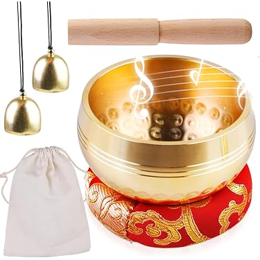 Set 5 Bastoncini/Martelletti Per Campane Tibetane - In Legno E Feltro, Grigio (28 Cm)