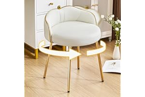 ‎HELLOVE Hellove Cute Schminktisch Hocker, Armlos Drehbarer Schminktisch Stuhl mit Gold Metallbeinen, Sitzhocker, Drehhocker, Fußhocker, Makeup-Hocker, Leder Stool für Schlafzimmer, Wohnzimmer, Esszimmer, Weiß