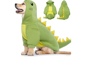 Lelepet Halloween Dog Dinosaur Costume, Warm Fleece Hoodie for Large Dogs, Winter Pet Sweatshirt, Funny Dog Cosplay Party Costume Puppy Jumpsuit, Green XL