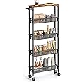 VASAGLE 5-Shelf Trolley, Space-Saving Kitchen Cart with Castors, Steel Frame, Handle, Trolley for Small Spaces, Kitchen Bathroom Living Room Studio, Rustic Brown and Black LRC034B01