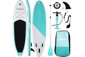 Triclicks Tavola da SUP Gonfiabile, 15cm Spessore Tavola da Stand Up Paddle, Tavola da Paddle Surf Paddle Board con Pompa, Pagaia Regolabile, Surf Board Gonfiabile con Accessori Completo