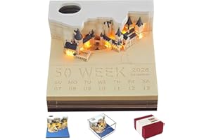 KBIBCK Time Piece Calendar 2026, 3D Desk Calendar 2026,Magic Castle Weekly Calendars with LED Lights,Tear-Away 3D Paper Art Notepad, 3D Calendar Paper, DIY Decoration Gift for Christmas, Housewarming