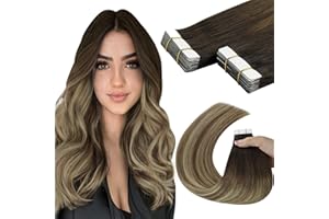 ‎YOUNGSEE YoungSee Tape Extensions Echthaar Balayage 60 cm Echthaar Extensions Tape Dunkelbraun Ombre Blond Balayage Braun Echthaar Tape in Extensions Glatt Tape in Hair Extensions Lange 20pcs 50g #4/6/22