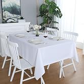 LivinEase Tablecloth 140 x 240 cm - White Rectangular Tablecloth Cotton Blend 250 g/m&sup2; for Table 6 to 10 People - Elegant Dra