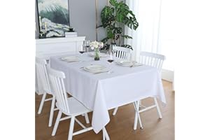 LivinEase Mantel 140 x 240 cm - Blanco Mantel Rectangular de Mezcla de algodón de 250 g/m² para Mesa de 6 a 10 Personas - Elegante Mantel drapeado para la Mesa navideña