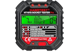 Frogetu Testeur de Prise Avec Test RCD et Voyants,Testeur de Circuit Electrique,6 Types de Diagnostic D'Erreur,Courant Automatique Détecteur de Tension de Polarité,CAT ll 300V