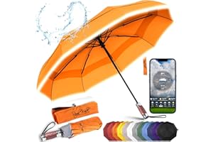 Royal Walk - Paraguas de viaje plegable resistente al viento, compacto y fuerte, lujoso mango de madera auténtica, cierre automático, doble estructura de tela ventilada, unisex, Orange, L