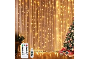 UNIHOH LED Window Curtain Fairy Twinkle Lights, 3mx3m 300leds USB Operated 8 Modes Icicle String Lights with Remote & Timer for Indoor Xmas Party Home Garden Decoration(Warm White)