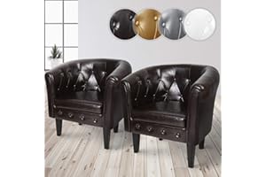 MIADOMODO Sillón Chesterfield-Tapizado en Cuero Artificial con Patas de Madera, Set y Color a Elegir | Butaca de Piel Sintética para Dormitorio y Salón, Sofá Chester 1 Plaza (Juego de 2, Marrón)